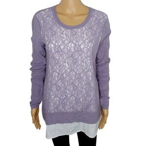 Simply Vera Wang Womens Long Sleeve Casual Top MEDIUM Lace Overlay Front Layered